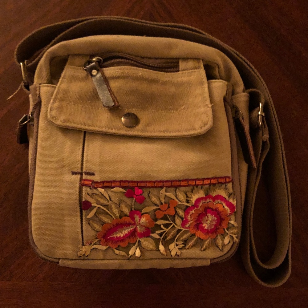 Gorgeous Upcycled Canvas Crossbody Organizer Bag in Tan